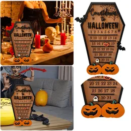 Other Event Party Supplies Halloween Advent Countdown Calendar Wooden Moving Block Pumpkin Bat Festival Theme for Home Decor Holiday Ornament 230809