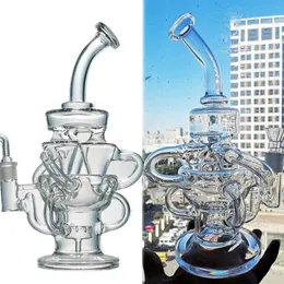 Clear Glass Bong Recycler Hookahs Glass Water Pipes Triple Cyclone Ball Arm Unique Dab Rigs With 14mm Joint Large Portable & Durable