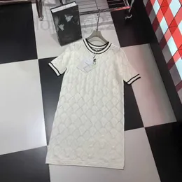 Basic Casual Dresses Designer 23 Summer New Celebrity Temperament Sweet and Gentle Contrast Color Diamond Short Sleeve Dress AZ76