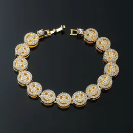 Pulseiras masculinas Hip Hop Face Smile Designer Charm Bracelet Ouro 18K Prata Diamante Completo Cristal Night Club Pulseira Luxo Pulseira Jóias