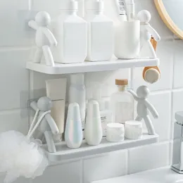 Bathroom Shelves Accessories Shelf Shower Rack Corner Organizer Nodrill Plastic Storage Holder For Kitchen Toilet 230809
