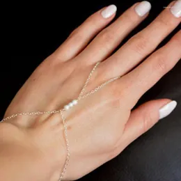 Charm Bracelets Creative Tiny Chain Bracelet Finger Rings For Women Gold Color Link Chains Connecting Hand Harness Jewelry Gift