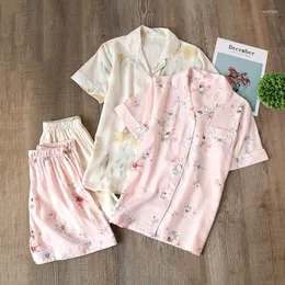 Roupa de dormir feminina Fdfklak Pijama de verão solto Pijama de algodão Roupa de casa floral Pijama de noite casual Roupa íntima