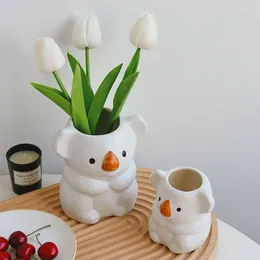 Vases Ins Cute Koala Retro Ceramic Pot Succulent Decoration Pen Holder Desktop Storage Simple Creative Home Decor