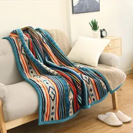 Filt Sherpa Throw Soft Plush Reversible Bohemian Flannel Boho Stripe Bed for Soffa Couch Home Decors TJ7228 230809