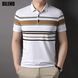 Polos Masculinas Top Grade Yarndyed Process Brand Fashions Summer Designer Camisas Polo Para Homens Manga Curta Listrada Casual Tops Roupas 230808