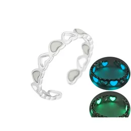Bandringar Ny Luminous Love Heart Open for Women Glow in the Dark Finger Ring Fashion Party Jewelry Gift Drop Delivery Dho8i