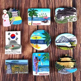 Flidge Magnesy Korea Girl Map Japan Architecture Maledives 3D Fridge Magnet Hawaii Beach America USA Turism pamiątka Kolekcja prezentowa wystrój domu 230809