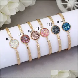 Charm Bracelets Luxury Druzy Stone Wrap Bracelet Round Natural Geode Rhinestone Pave Drusy Bangle For Women Fashion Jewelry Gift Drop Dhnbh