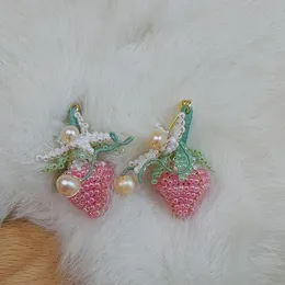 Cream Sweet Girl Instant Sense Strawberry Earrings Reduce Age Fruit Elements Pink Tender Earrings Ancient Style Little Girl Tie Hair Hairpin 00001812