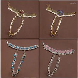 Link Armbanden Vintage Etnische Stijl Geometrische Vierkante Armband Boheemse Kwastje Parel Ronde Ring Set Met Strass Een Stuk Ketting