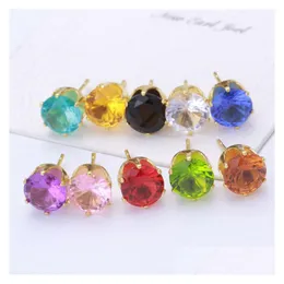 Stud Luxury 18K Gold Plated Orecchini 10 colori Candy Crystal Cz Diamond Orecchino per le donne Ragazze Gioielli di moda Regalo In Bk Drop Delive Dhaxo