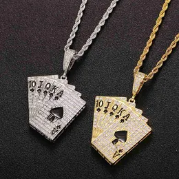 Gioielli di moda all'ingrosso Hip Hop Iced Out Metal Designer Spades Heart Poker Card Charm Collane con ciondolo