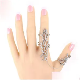 Anelli a grappolo New Gothic Punk Rock Strass Croce Knuckle Joint Armor Lungo Fl Dito regolabile Regalo per le donne Ragazza Gioielli di moda Dh5Ls