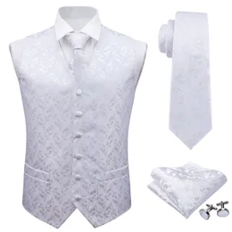 Herrenwesten Barry.Wang Mens Classic White Floral Jacquard Seidenweste Westen Taschentuch Party Hochzeit Krawatte Weste Anzug Einstecktuch Set 230808