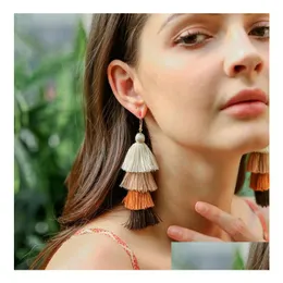 Cuelgue la lámpara bohemia 4 capas con flecos de lujo étnico declaración borla pendientes Boho joyería de moda para las mujeres Long Drop Delive Dhitv