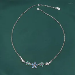 Kedjor Retrosa Silver Color Drip Lim och Oil Drop Craft Small Flower Necklace Vintage Lämnar krage kedja Korta smycken