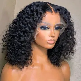 Kort lockig bob peruk djup vattenvåg spetsar främre mänskliga hår peruker för kvinnor före plockad brasiliansk glueless 13x4 spets front peruk
