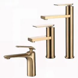 Rubinetto per bagno Rubinetto per lavabo da bagno in ottone massiccio Miscelatore per acqua calda e fredda Rubinetto per lavabo Maniglia singola Montaggio su piattaforma Oro spazzolato