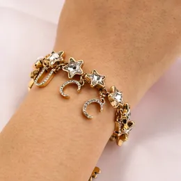 Women Designer Charm Bracelets Top Quality Letters CZ Diamond Antique Gold Stars Charms Luxury Jewelry