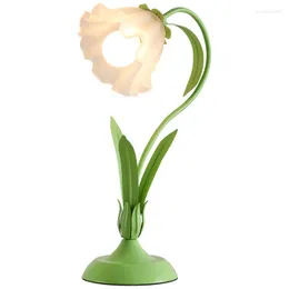 Bordslampor Retro French Lamp Bedroom Ambience Light Girl Flower Creative Warm Bedside Simple 1st
