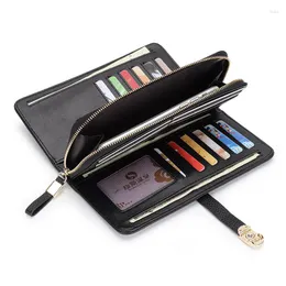 Plånböcker lyxiga plånbok äkta läder för kvinnor märkesdesigner damer multi kort arrangör högkvalitativ handväska lång blixtlåskoppling