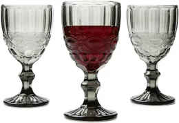 Szhome 10oz Wine Glasses Colored Glass Goblet with Stem 300ml Vintage Pattern Embossed Romantic Drinkware for Party Wedding i0809