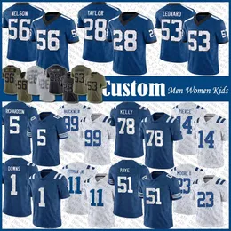 도매 5 Anthony Richardson 28 Jonathan Taylor 축구 저지 Darius Leonard Quenton Nelson Josh Downs Michael Pittman Jr Kenny Moore II Juju Brents