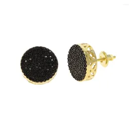 Studörhängen Clearance Sale Two Tone Gold Black Color Micro Pave CZ Geometric Round Shaped Screw Back Hip Hop Earring for Women Men