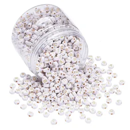 Acrílico Plástico Lucite 1000 Unids 7mm Galjanoplastia Granos de acrílico Plano Redondo Alfabeto Lettle Beads Metal enlazado Para DIY Pulsera Suministros de fabricación de joyas 230809