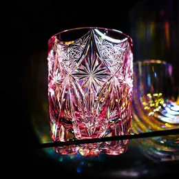 JINYOUJIA Edo Kiriko Silks Satins Pink Crystal Color Cups Hand Heavy Cutting Whiskey Rock Glass Cup HKD230809