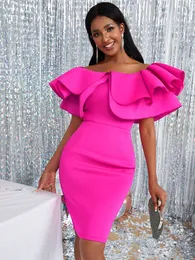 Urban Sexy Dresses AOMEI Women Party Sexy Dress Off Shoulder Ruffle Bodycon Sheath Rose Red Stylish Event Evening Night Celebrate Wedding Guest 230809