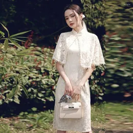 Etniska kläder ädla kvinnor spetsar qipao kinesisk stil unga flickor party klänning sommar damer dagliga cheongsam vestidos elegant scenshow klänning