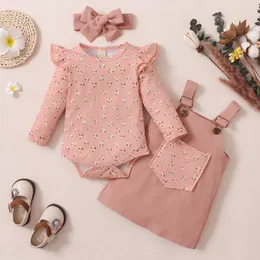 Clothing Sets born Baby Girl Skirt Autumn Clothes Outfits Long Sleeve Bodysuit and Pocket Suspender with Headband Items 230808