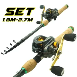 Rod Reel Combo Fishing and 1 8m 2 7m Max Pull 6KG 13LB Carbon Fiber Lure 18 1 BB 7 2 1 Gear Ratio Baitcasting for Bass 230809