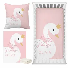 Zestawy pościeli Lvyziho Cute Swan Crib Niestandardowe imię Baby Girl Pedding Zestaw Baby Shower Prezent