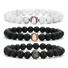 Pärlstav ny baseball charm 8mm lava rock pärlor kedjor för kvinnor män turkos natursten sport elasticitet armband mode diy juvelr dhwht