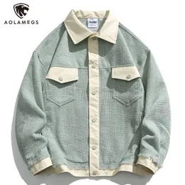 Mensjackor High Sense Hit Color Patch Raw Edge för män Autumn Simple Lapel Button Shirt Jacket Coat Overise Unisex AllMatch 230808