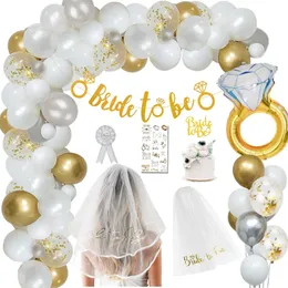 Andra evenemangsfestartiklar Brud för att vara Balloon Kit Bridal Shower Bachelorette Decorations White Gold Confetti Be Veil Badge Tattoo 230808