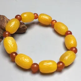 Strand Natural Yellow Agate Bracciale Uomo Donna Healing Gemstone Fine Jewelry Genuine Tibetan Old Beads Intagliato Bracciali Braccialetti