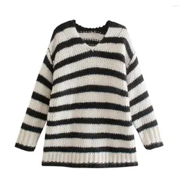 Women's Sweaters XIKOM 2023 Autumn Striped Women And Pullovers V Neck Long Sleeve Tops For Casual Sweater Oversize Female