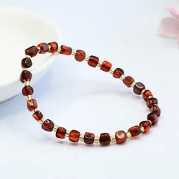 Strand Natural Red Amber Armband Kvinnor Läkande ädelsten Fina smycken äkta Baltic Blood Ambers tumlade stenarmband armband