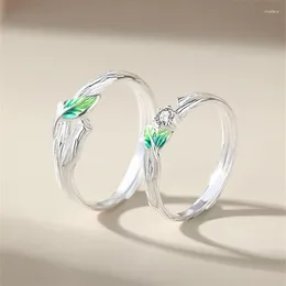 Cluster Rings Fresh Couple Men Women Wedding Finger Accessories Creative Crystal Green Leaf Open Ring For Lover Valentine's Day Gift