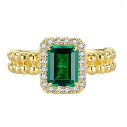 Cluster Rings Springlady Vintage 925 Sterling Silver 2CT Emerald High Carbon Diamonds 18k Yellow Gold Plated Ring Fine Jewelry