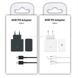 45W Super szybki szybki ładunek PD USB-C ładowarka ścienna UE US Power Adatper 5A C-C Kabel dla Samsung S20 S22 S23 Utral Note 20