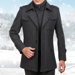 Trench Coats Masculino Casaco de Inverno Masculino de Lã Masculino Longo de Lã Jaqueta Corta-vento Manga Térmica Grossa Sobretudo Cinza Tamanho Grande 230809