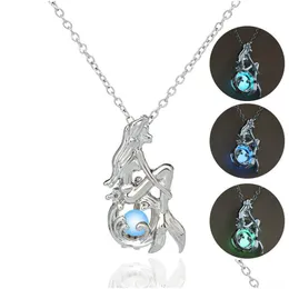 Lockets Luxury Glow In The Dark Mermaid Necklaces Glowing Hollow Pearl Cage Pendant Necklace For Women Ladies Fashion Luminous Jewelry Dh7Kj