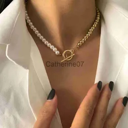 Pendant Necklaces 2022 New Fashion Baroque Pearl Chain Necklace Women Collar Wedding Punk Toggle Clasp Circle Lariat Bead Choker Necklaces Jewelry J230809