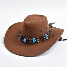 New Western Cowboy Hats for Men Women Artificial Suede Gentleman Cowgirl Jazz Hat Curved Brim Party Dress Hat