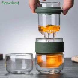 Xícaras de chá de vidro borosilicato de alta viagem Conjunto Kung Fu Teaware Quick off Portátil Um Bule e Taça 230808